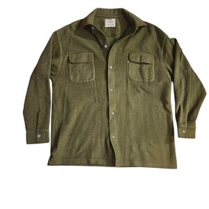 Vintage Levis Army Green fleece button down Shirt Cotton Blend Sz L